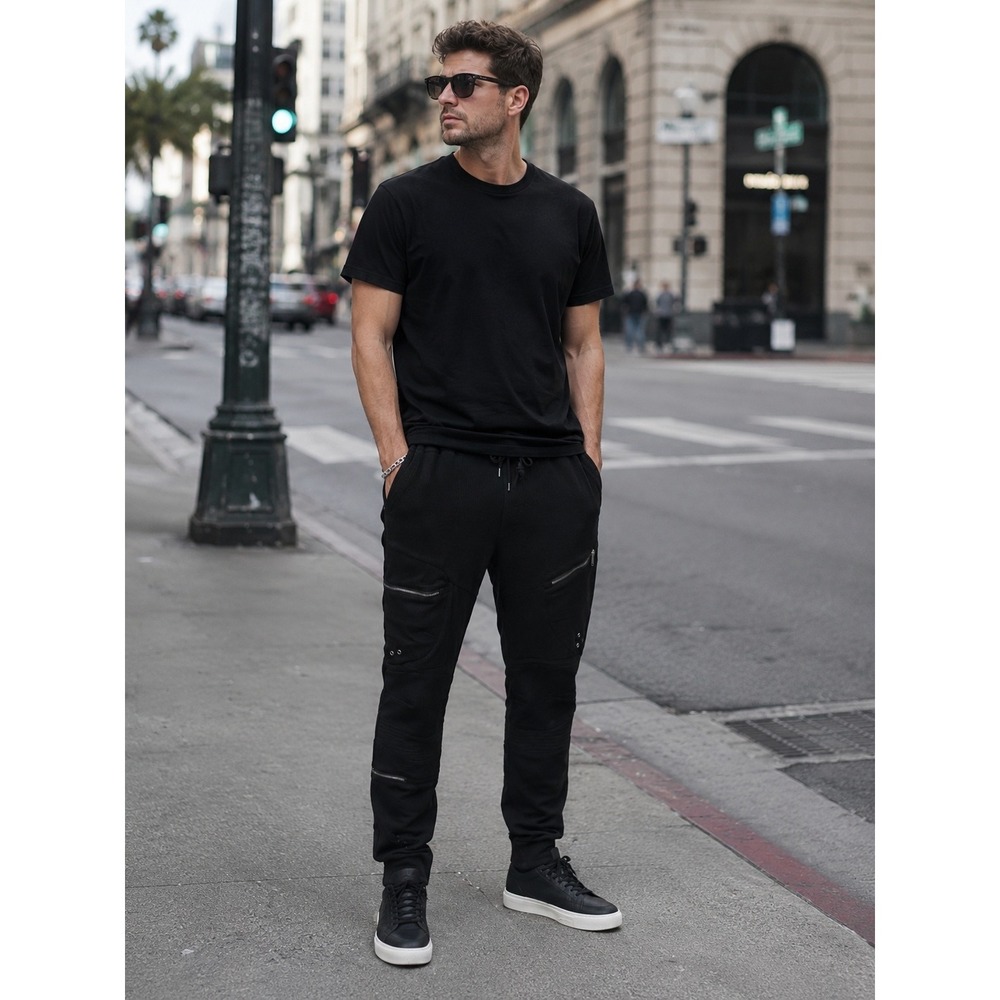 Karl Lagerfeld Paris Black Waffle Knit Cargo Jogger Pants XL Luxury Streetwear